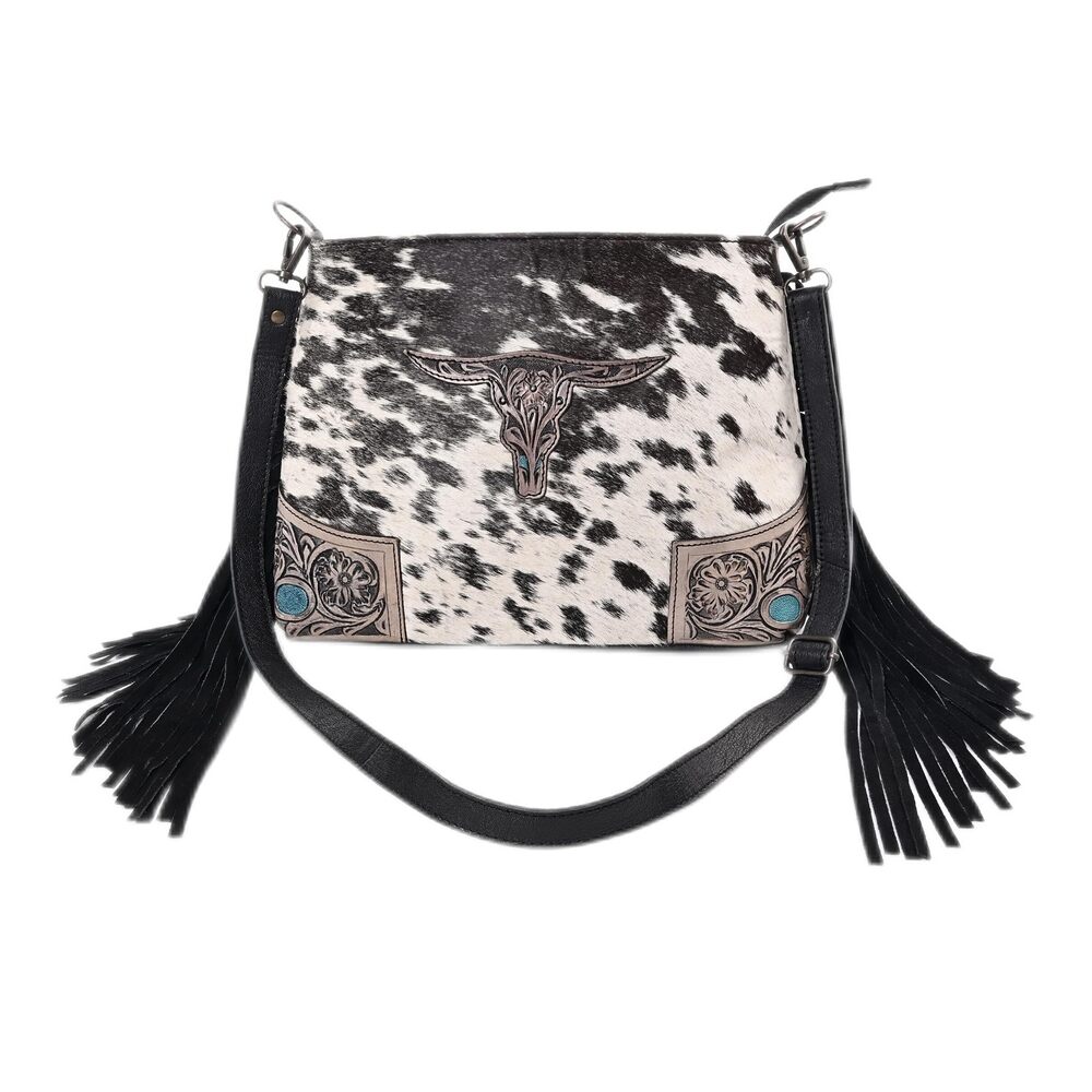 8389 Genuine Cowhide Hair On Leather Pouch Crossbody Bag – Small Evening